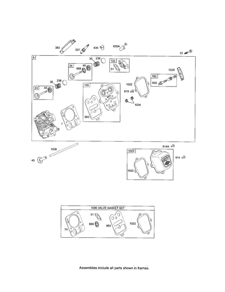 Cylinder Head/Valve Gasket Set Diagram and Parts List for 120400 0023-0242 Briggs and Stratton Engine